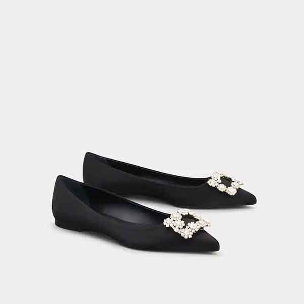 로저비비에 Flower Strass Buckle Ballerinas in Satin